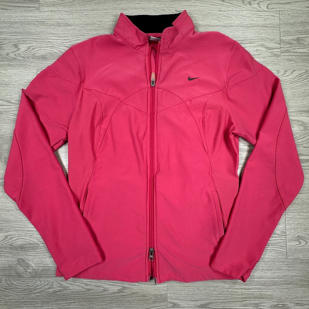 Nike Womens Jacket Fit Dry Full Zip Track Pink Medium Mesh Panels Running Active